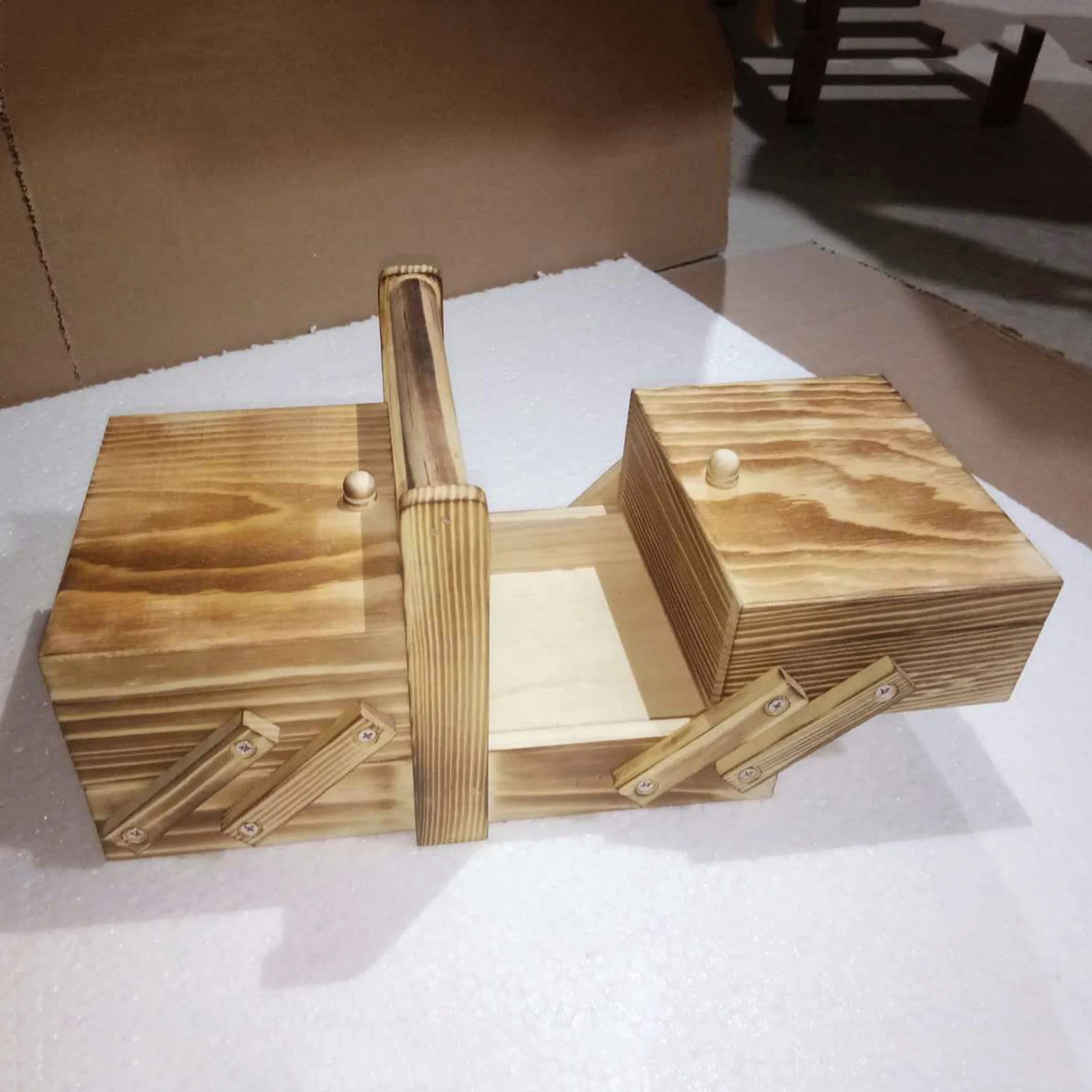 Portable Foldable Wooden Sewing Box Compartments Thread Stitching Sew Basket Organizer Jewelry Boxes Sewing Supplies Household sewing accessories sewing storage box sewing thread box crafts storage box