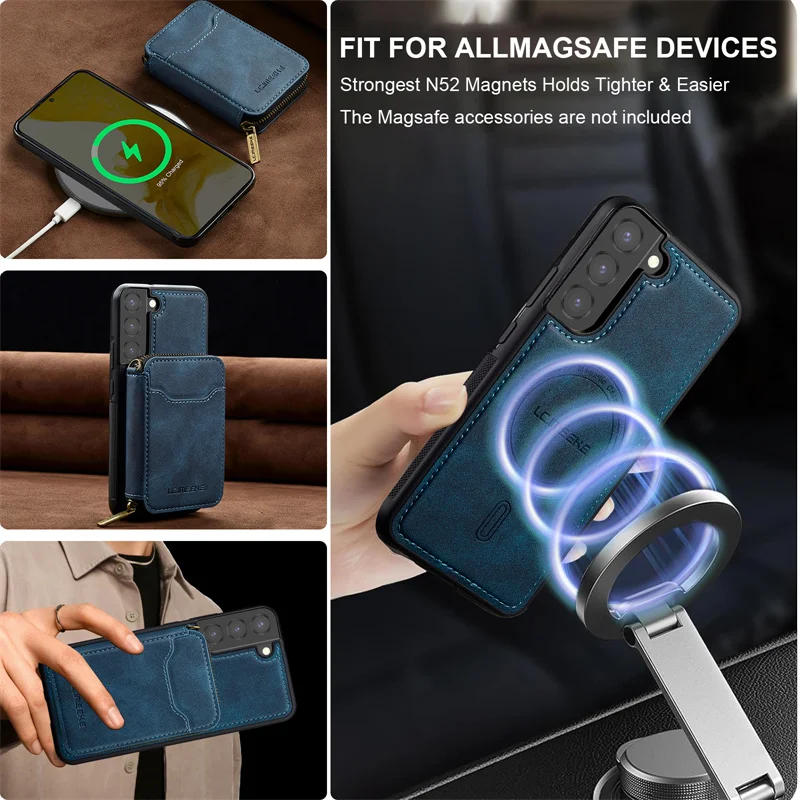 Magnetic Flip Leather Phone Case with Zipper Wallet and Card Holder