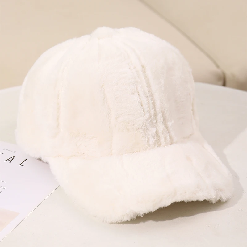 2023 New Fluffy Baseball Cap For Men Women Winter Thick Plush Peaked Hat Faux Fur Duck Tongue Caps Warm Ear Protection_voghion.com