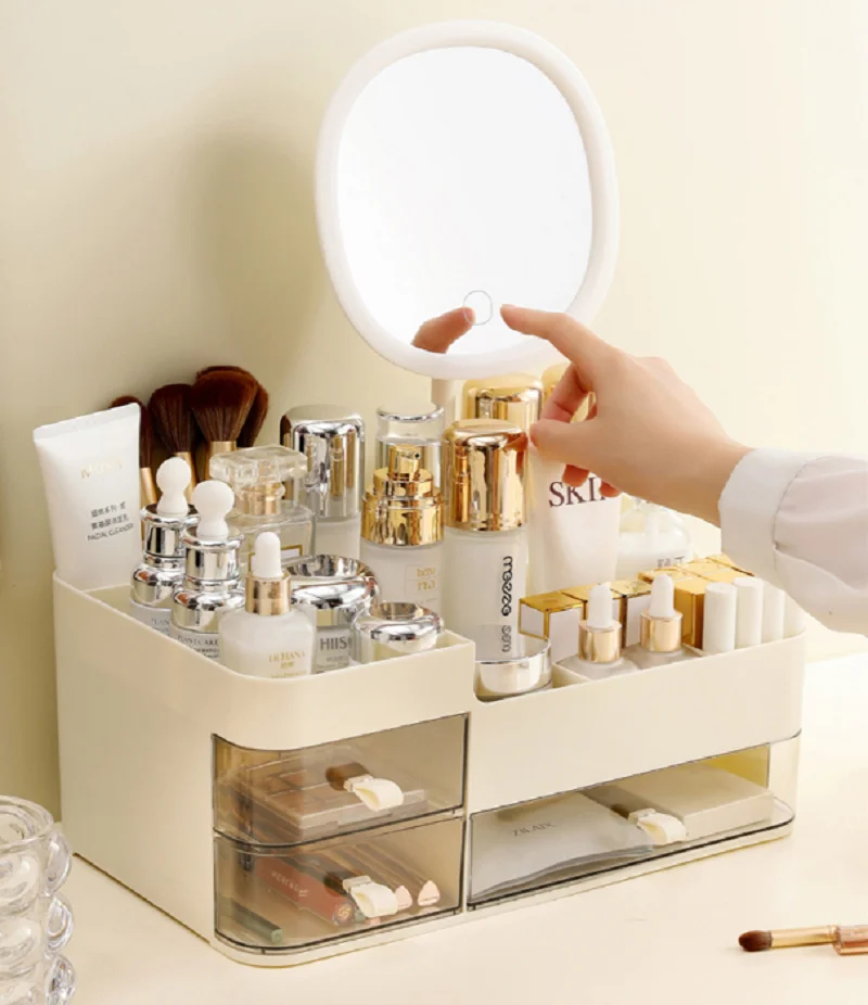 Chic Drawer-Style Cosmetic Organizer With Mirror - Portable Makeup Storage Box For Skincare, Lipstick & More 3