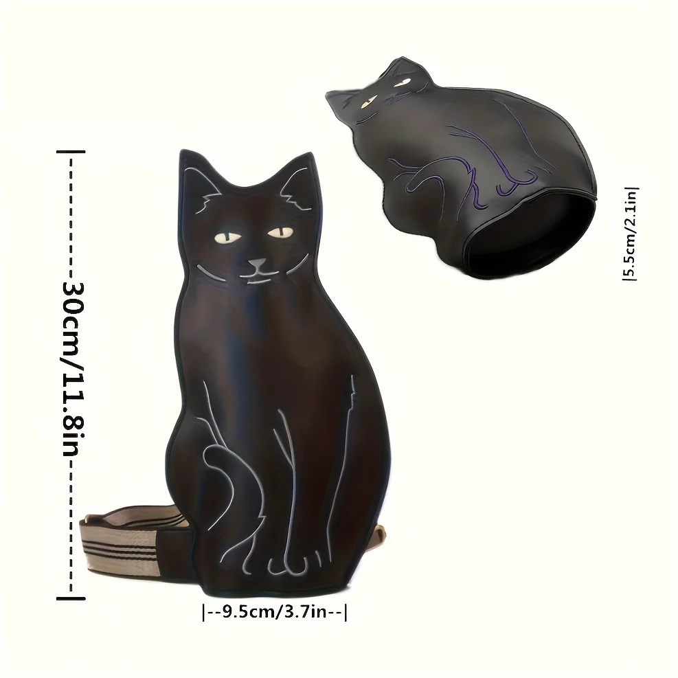 Stylish Black Cat Crossbody Bag, Ladies Chest Bag, Large Capacity PU Leather Purse Retro Animal Design Cute Cartoon Shoulder Bag
