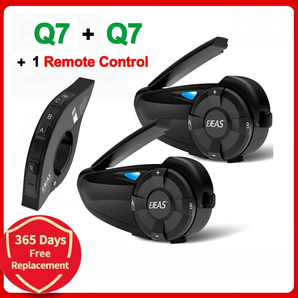 

EJEAS Q7 Bluetooth 5.1 Motorcycle Helmet Headset Intercom 7 Riders Wireless Interphone FM Radio Handle Remote Communicator