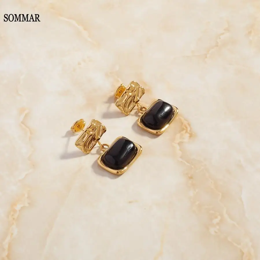 

SOMMAR Новинка! Позолоченные женские серьги-подвески для подруг, черные геометрические Стеклянные Подвесные серьги, серьги для женщин, оптовая продажа