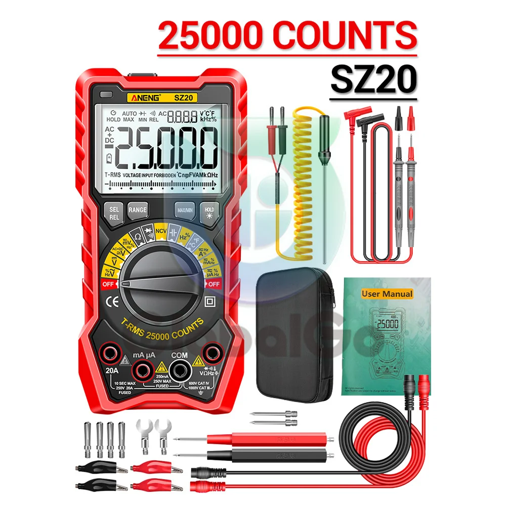 

ANENG SZ20 25000 Counts Professional Digital Multimeter Electric AC/DC Current Meter Voltage Tester for Car Ohm Temp Capacitor