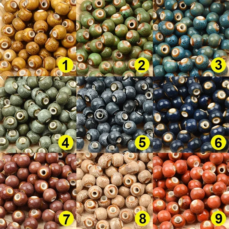 Ceramic Beads 6mm 8mm 10mm Fashion 2.5mm Big Hole Diy Handmade Loose Round Porcelain For Jewelry Making