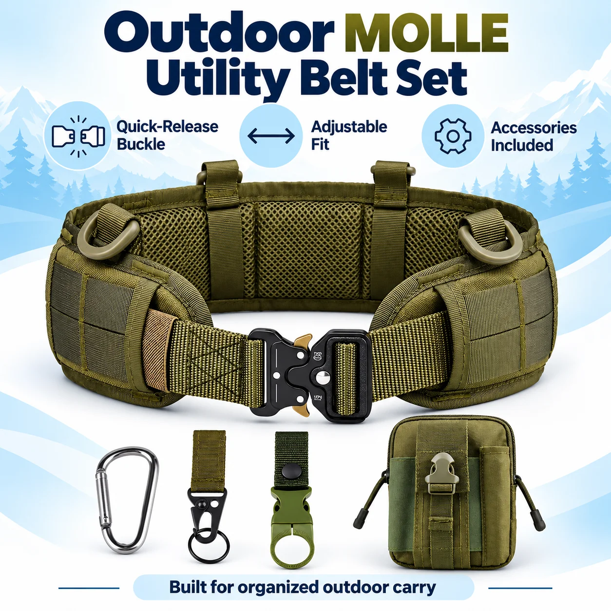Tactical Waist Belt with Detachable Pouch and Quick Release Buckle