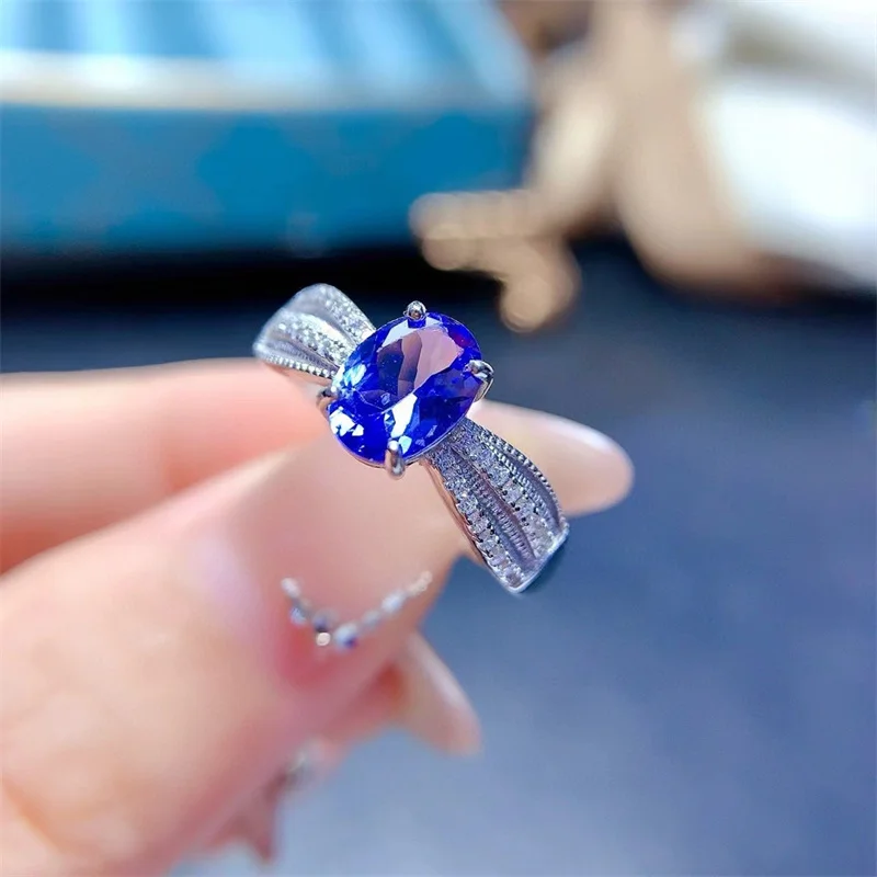 

New Ring 925 Silver Natural Tanzanite Ring for Women Anniversary Gift with Certificate