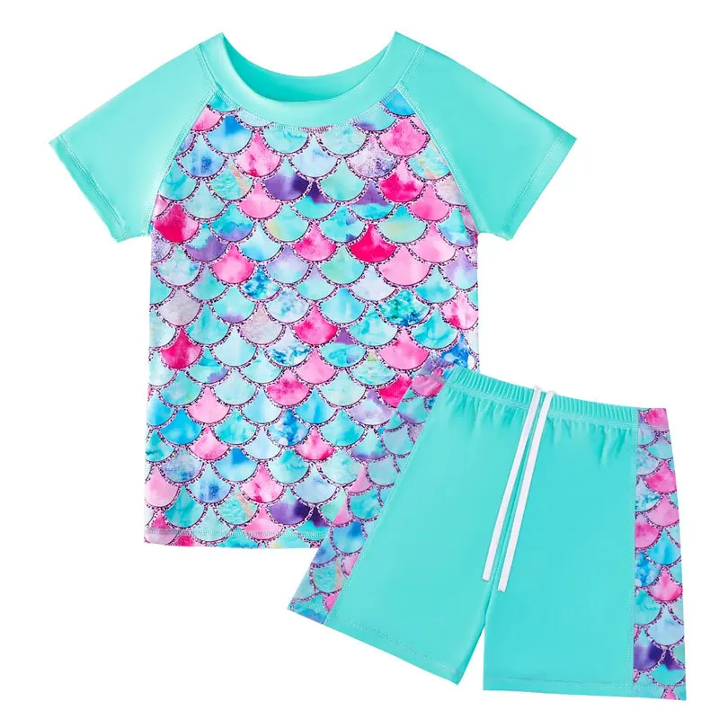 thumbnail image 1 of Traje de baño para niñas 2024 nuevo estampado de escamas de pescado de manga corta traje de baño para niños de dos piezas ropa de playa de verano para niños traje de baño para nadar, 1 of 5