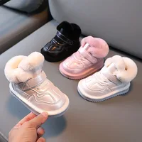 2024 Winter Snow Boots For Girls PU Leather Plush Warm Cotton Shoes Anti-slippery Soft-soled Velvet Soft Winter Footwear For Kid 2