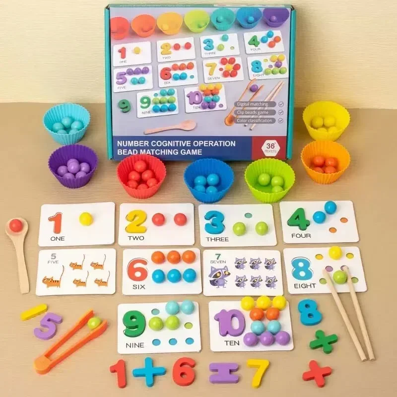 Wooden Montessori Clip Beads Toy Fine Motor Training Color Sorting Matching Early Learning Educational Toys for Children Kids
