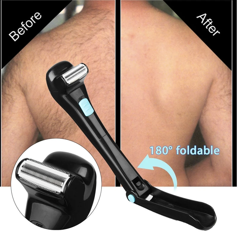 Top Sale Men Shaving 180 Degrees Foldable Electric Back Hair Shaver Battery Manual Long Handle Hair Remover