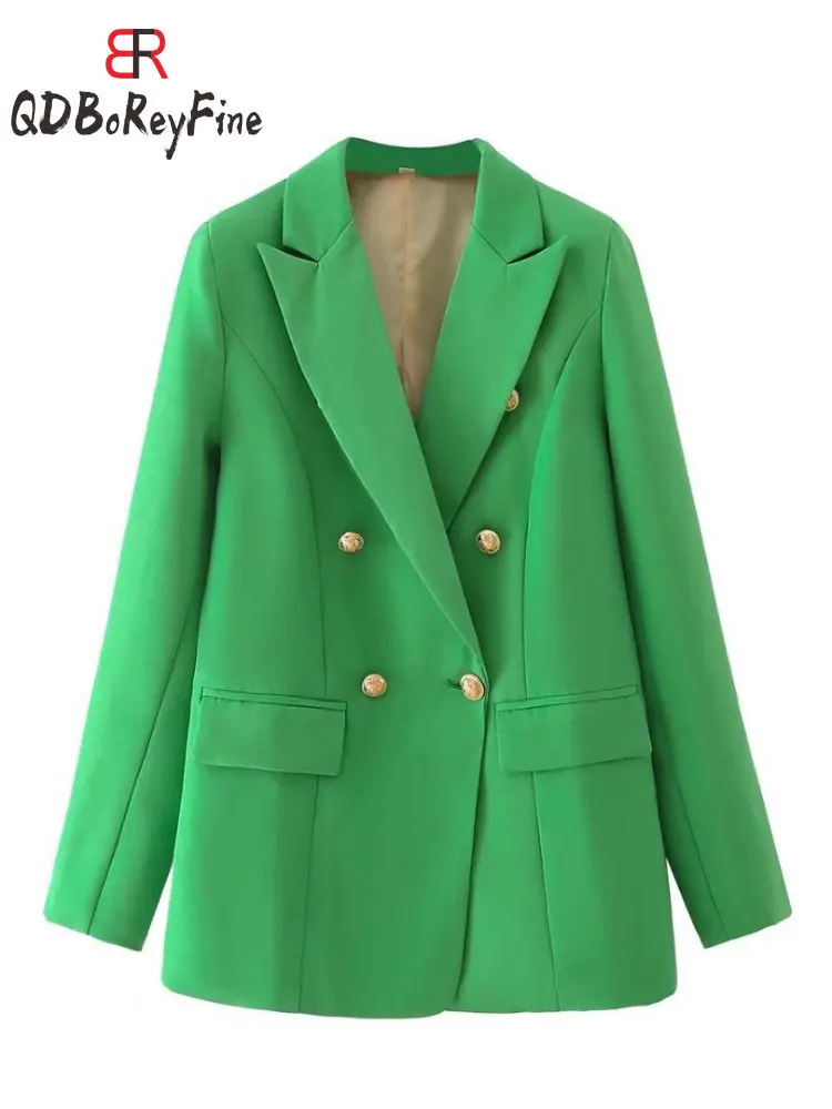 

Женский офисный пиджак, элегантный повседневный двубортный пиджак с длинным рукавом и карманами, весна-осень