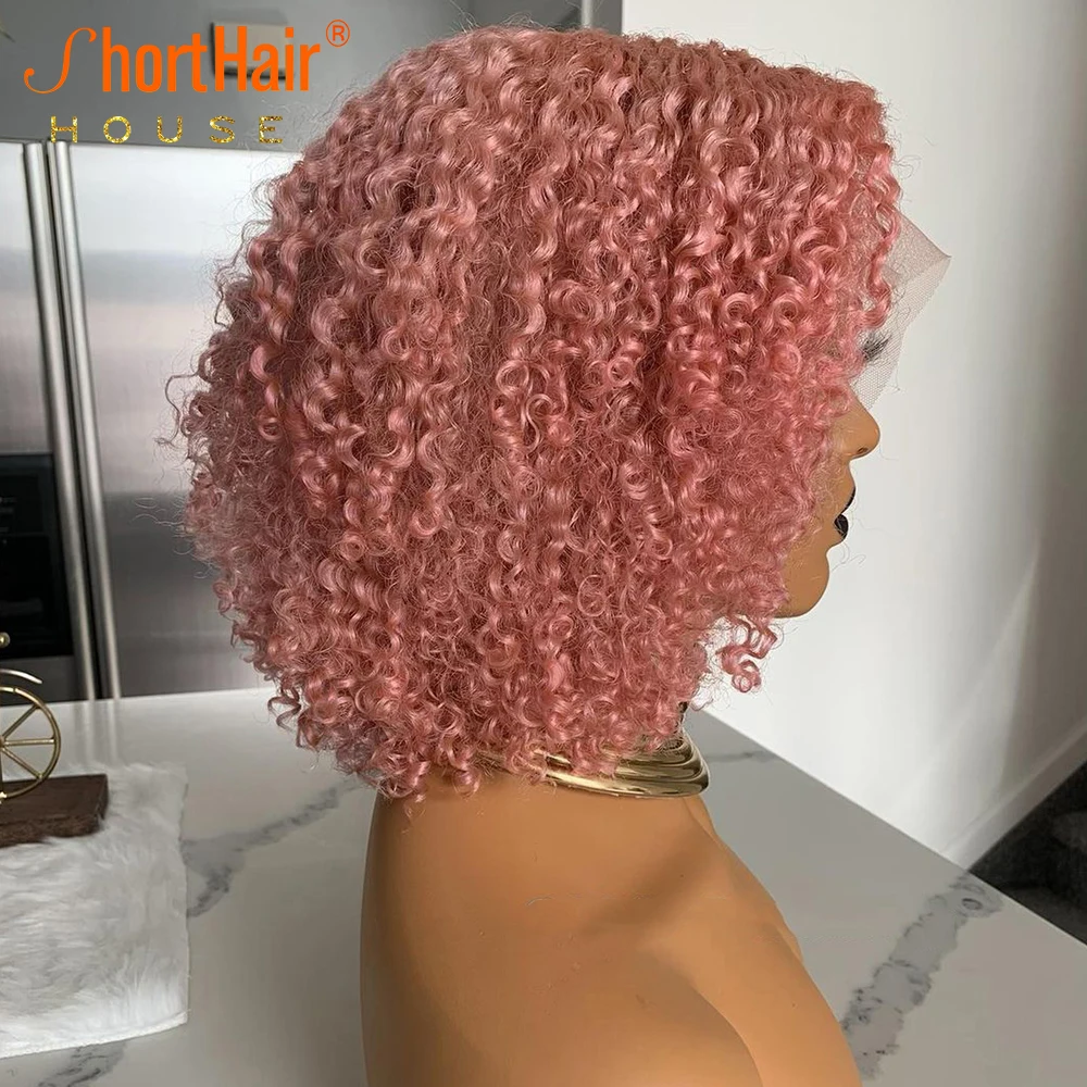 Human Hair Wigs Blonde Curly Pink Colored Short Bob Transparent Lace Bleached Knots Pre Plucked 613 Hair for Women
