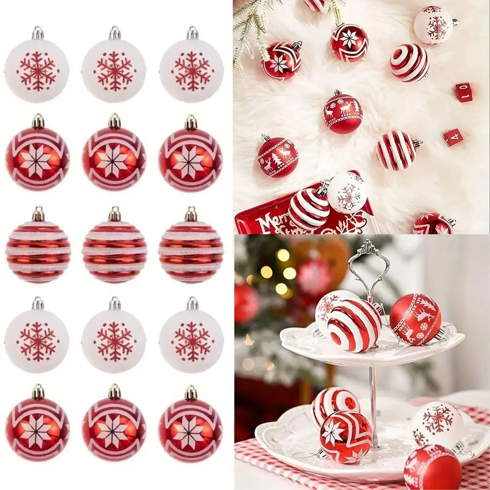 Xmas Hanging Pendant Painted Christmas Ball Christmas Tree Ornament 6cm Christma Tree Hanging Ball Red and White Painted Plastic