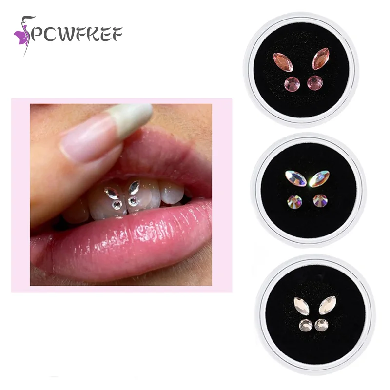4 Teile/Schachtel Zahn Zahn Edelsteine Kristall Diamant Ornament Verschiedene Formen Farbe Zähne Schmuck Prothese Acryl