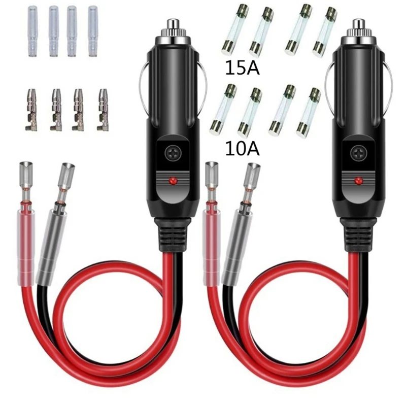 

2Pcs Heavy Duty Male 15A Fused Cigarette Socket Cord with Extension Cord
