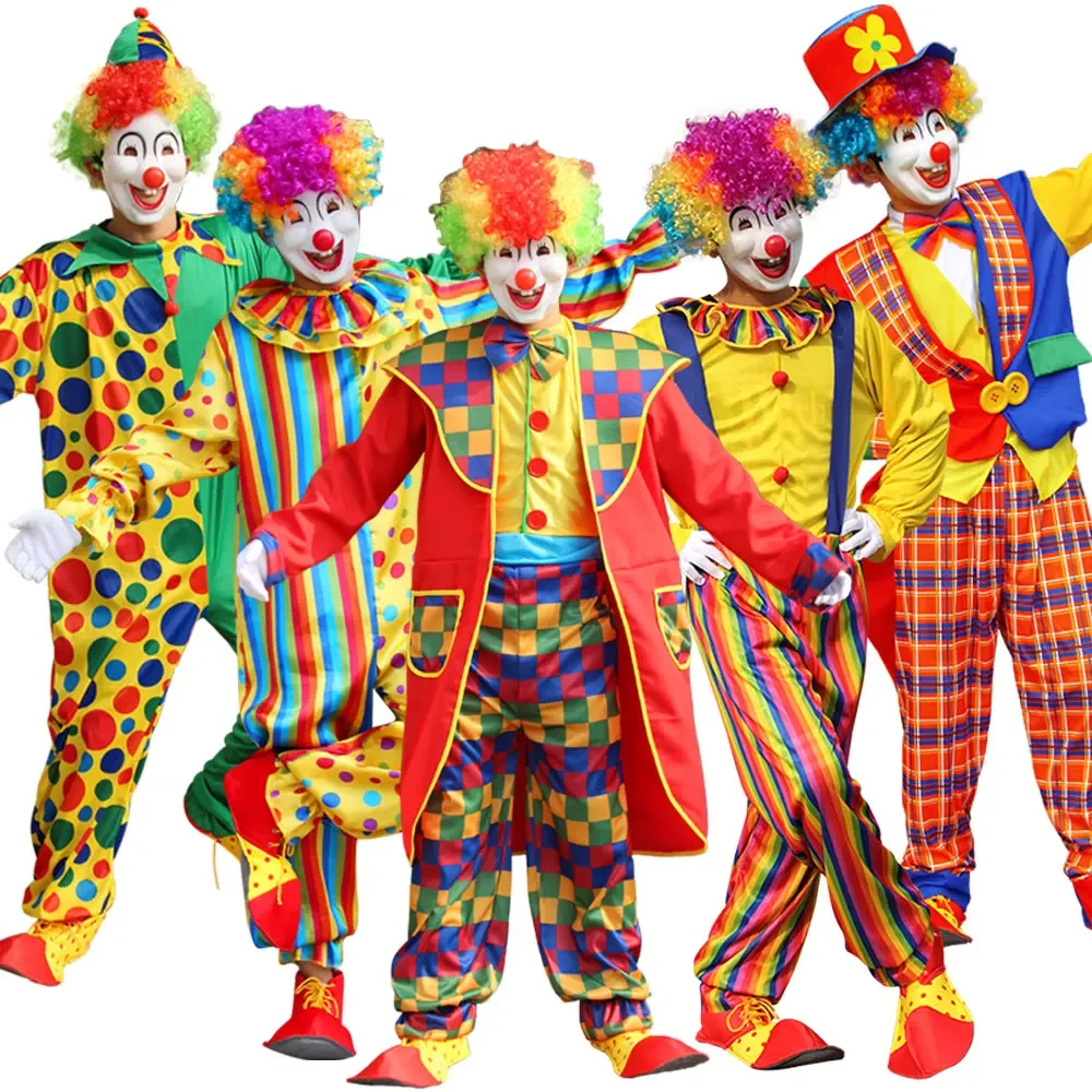 

Adult Clown Jumpsuit Hat Man Women Joker Cosplay Costumes Cosplay Christmas Carnival Party Dress No Wig