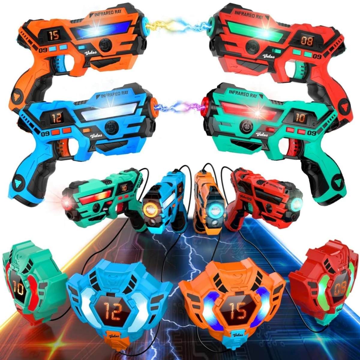 Ensemble de pistolets laser infrarouges VATOS pour 4 joueurs, cadeau de Noël, jeu de tir au pistolet pour l'intérieur et l'extérieur, pour enfants (garçons et filles)._voghion.com