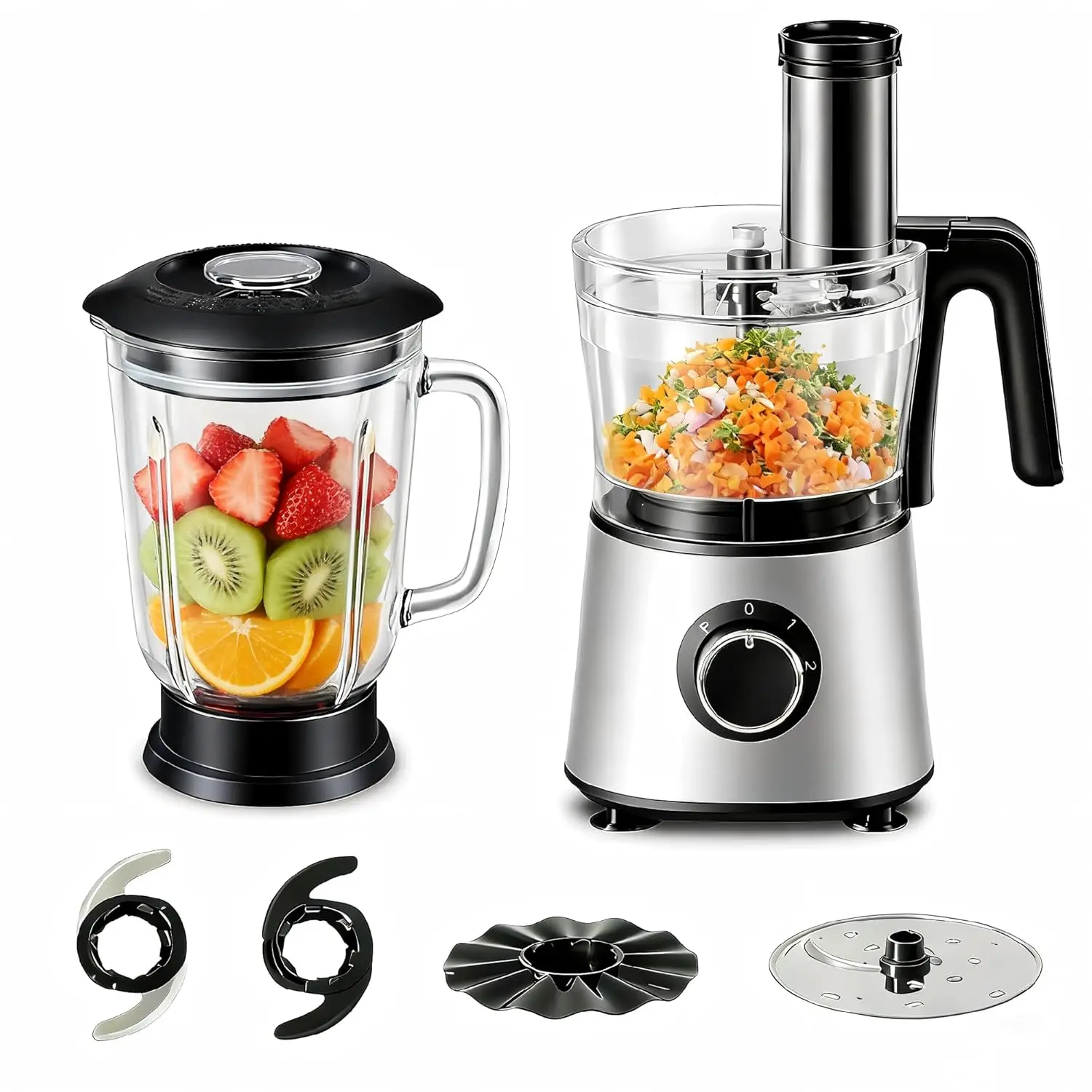 Food Processor Blender Combo for Vegetable, Dough, Safety Lock with 1.5L Glass Jar 1