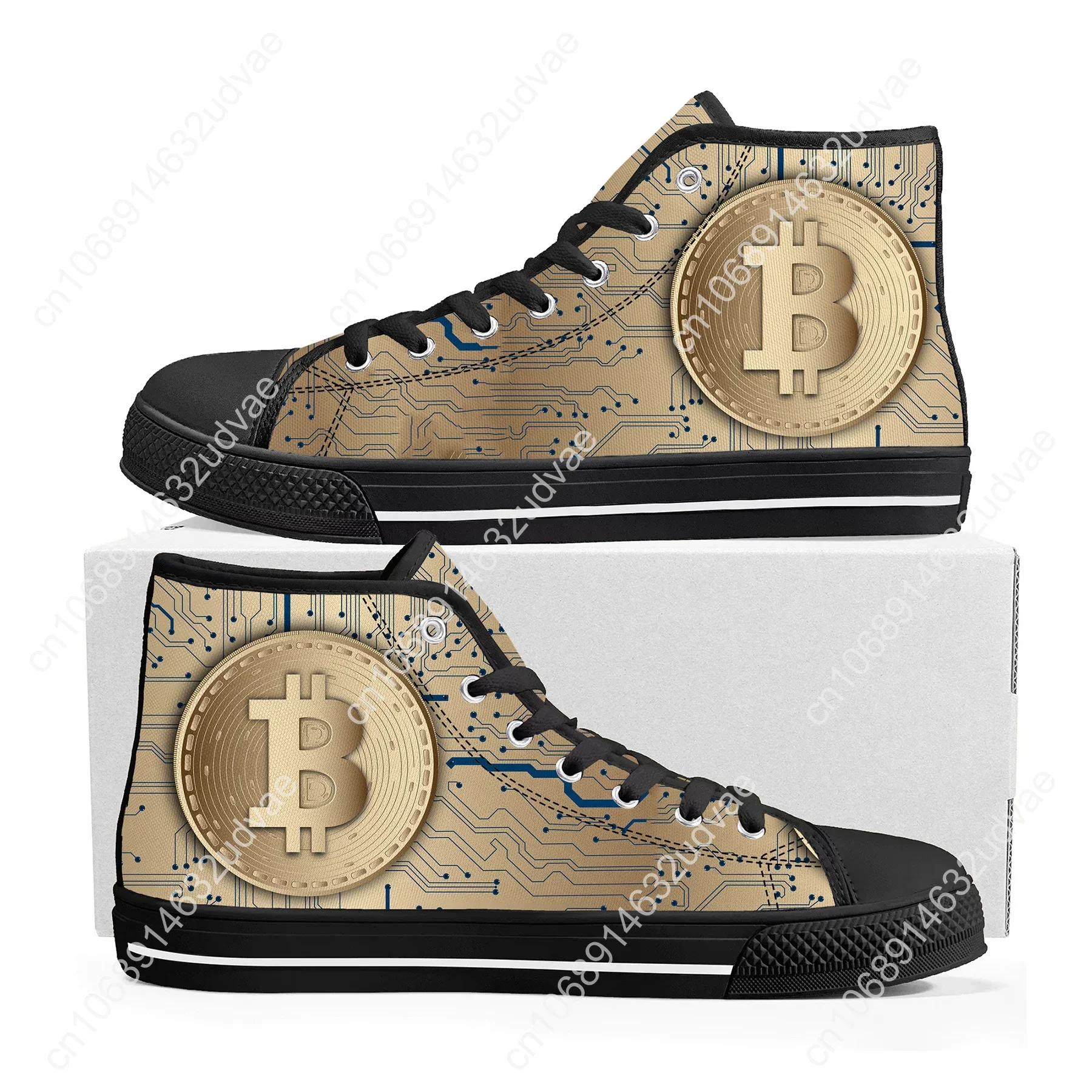 Bitcoin Cryptocurrency Miner BTC Coin High Top Sneakers Mens Womens Teenager Canvas Sneaker Casual Couple Shoes Custom Shoe