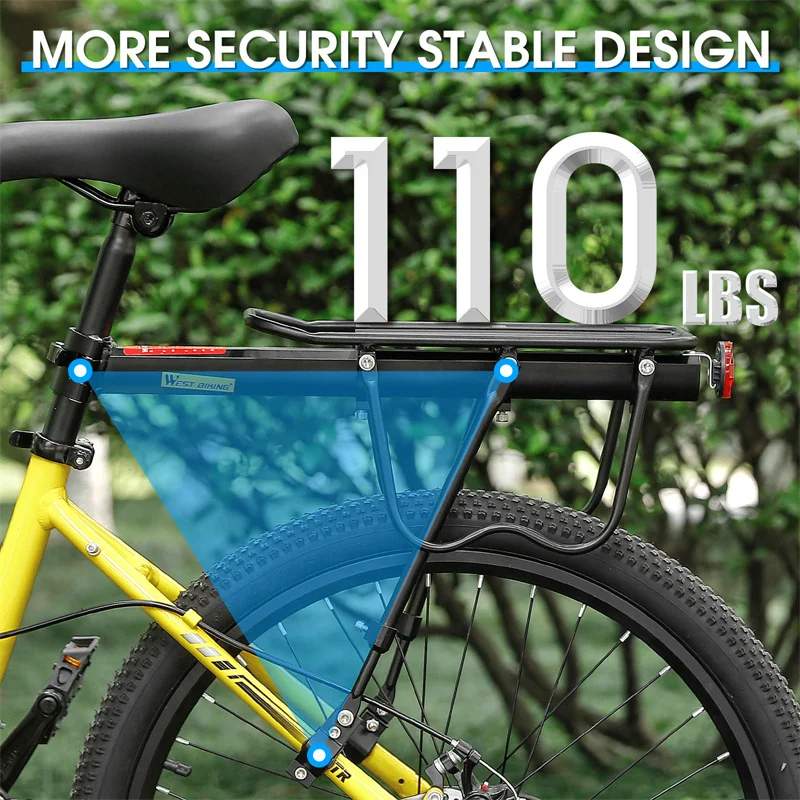 WEST BIKING 알루미늄 합금 자전거 카고 랙, 범용 조절 가능, 수하물 캐리어 트렁크, 어린이 좌석 랙, 반사판 포함