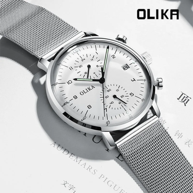 OLIKA Top Brand Luxury Mens Watches Big Dial Rose Gold Fashion Quart Wristwatch Calendar Waterproof Male Clock Reloj Hombre