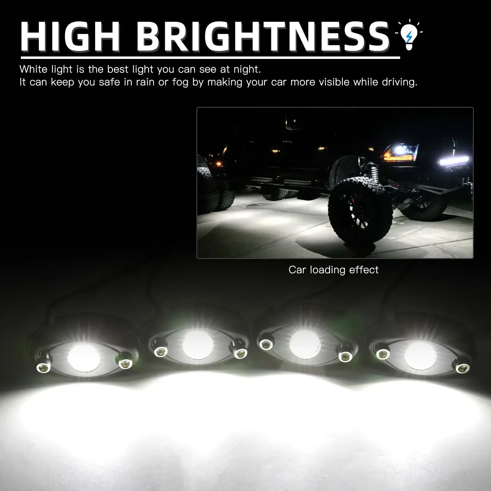 4Pods Rock Lights Kit Car Atmosphere Lamp for Offroad Truck SUV 4x4 ATV Boat LED Underglow Trail Rig Lights