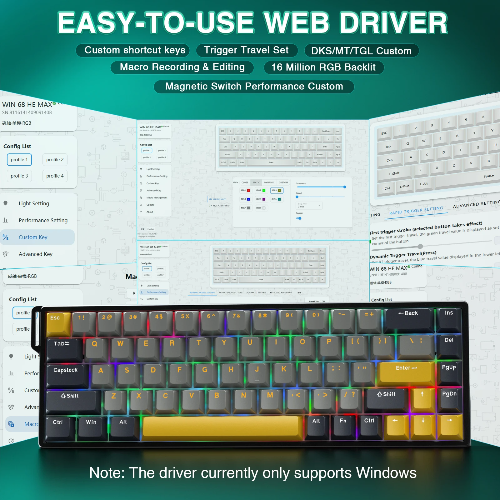 AULA WIN68 HE Pro Max Esports 마그네틱 키보드 유선 래피드 트리거 8K 리턴 RGB 핫스왑 68% 저지연 커스텀 게이밍 키보드