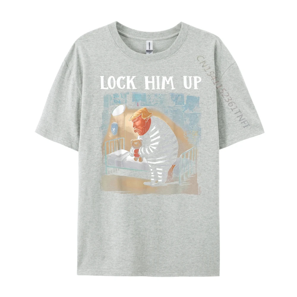Lock Him Up Anti Trump Leisure Christmas Premium Cotton Crew Neck Female Tops Tees Funny Tshirts Family Short Sleeve T-Shirt Lock Him Up Anti Trump 2024 Funny Jail Trump For Prison gray