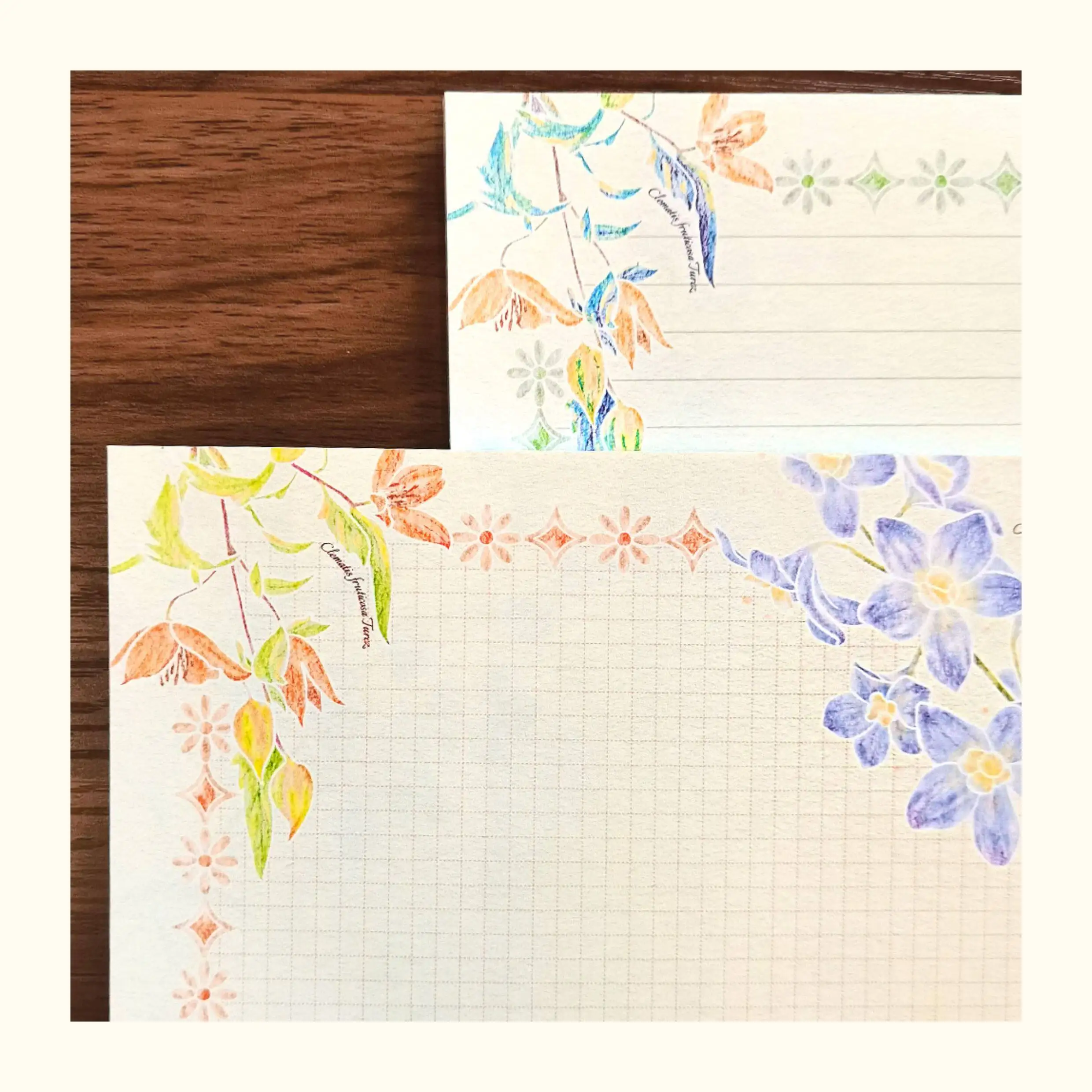 50매 A5 줄노트 & 그리드 노트 패드 꽃무늬 노트 120gsm 양면 용지 귀여운 꽃무늬 뜯어쓰는 노트 패드 데일리 플래너용
