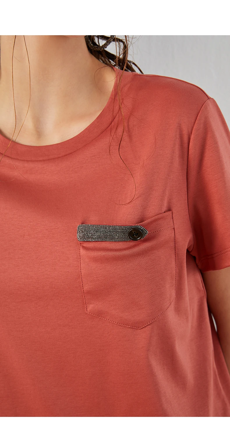 K1296W Ladies T-Shirt Tops For Women Clothes T Shirts For Women High-Quality Casual Solid Color Women T Shirt