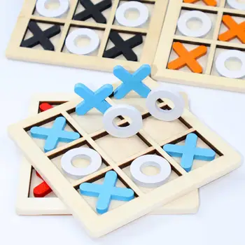 Wooden XO Tic Tac Toe Game Mini Chess Board Interaction Puzzle Montessori Play Game Training Brain Learing Early Educational Toy 1