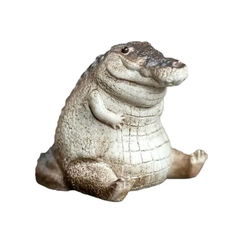 Alligator Figurines Cute Small Crocodile Tea Figurine Durable Resin Chubby Animal Ornament for Lawn Desktop Or Balcony