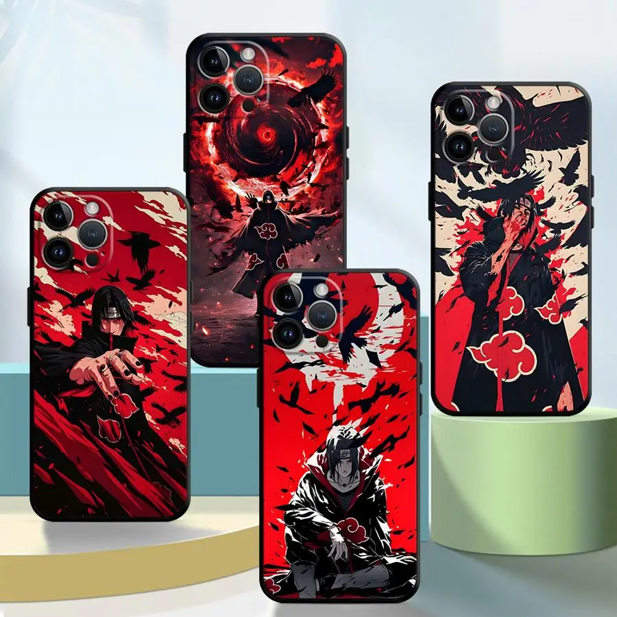 Sleek Black Soft Phone Cover with Cool Uchiha Itachi Design