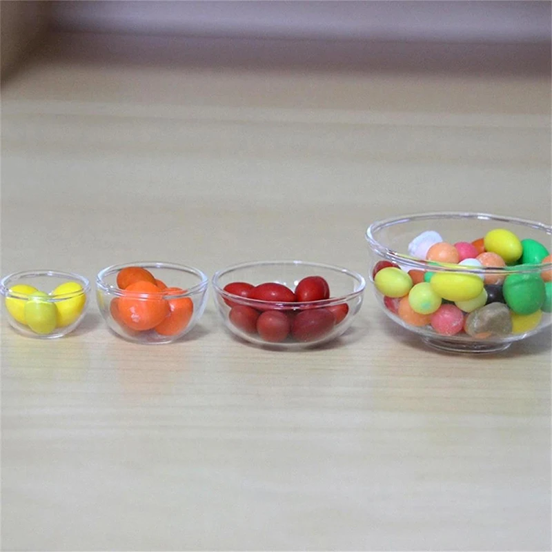 New Glass Fruit Bowl Salad Bowl Mini Soup Plate Doll House Accessories 1:12 Dollhouse Miniature Kitchen Model Decor Toy