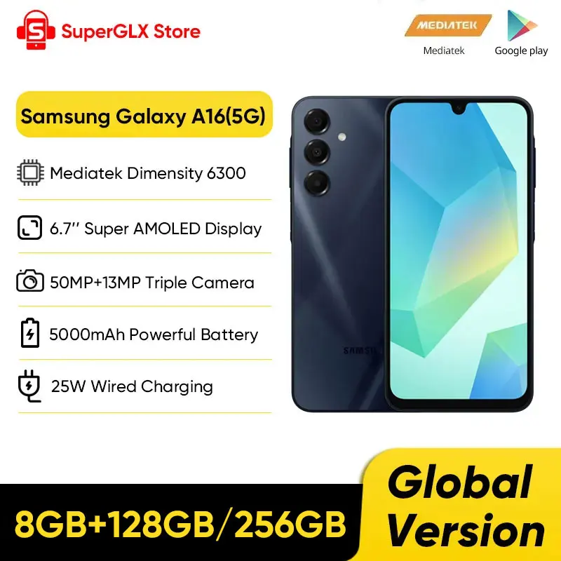 Global Version Samsung Galaxy A16 5G Smartphone Mediatek Dimensity 6300 6.7’’ Super AMOLED Display 50MP Camera 5000mAh Battery