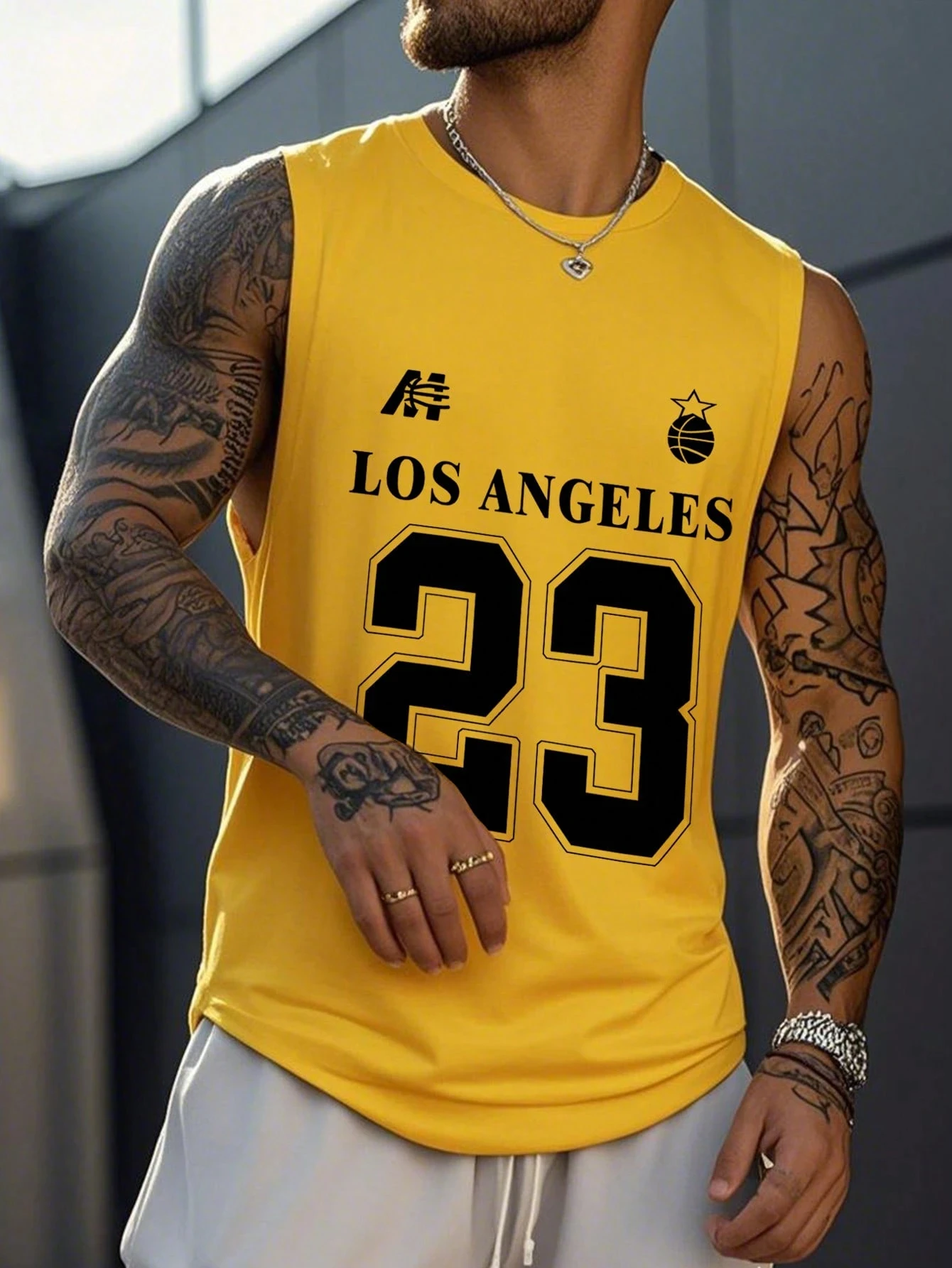 Men's Round Neck Sleeveless Letter Print Casual Tank Top Los Angeles No.23 Basketball Jersey Casual Sports Vest Men Clothing