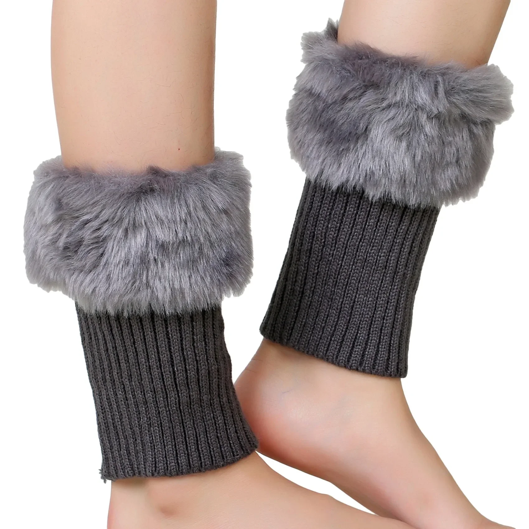 ZLYC Warme wanten voor dames, met imitatiebont, vingerloze wanten, beige, Eén maat