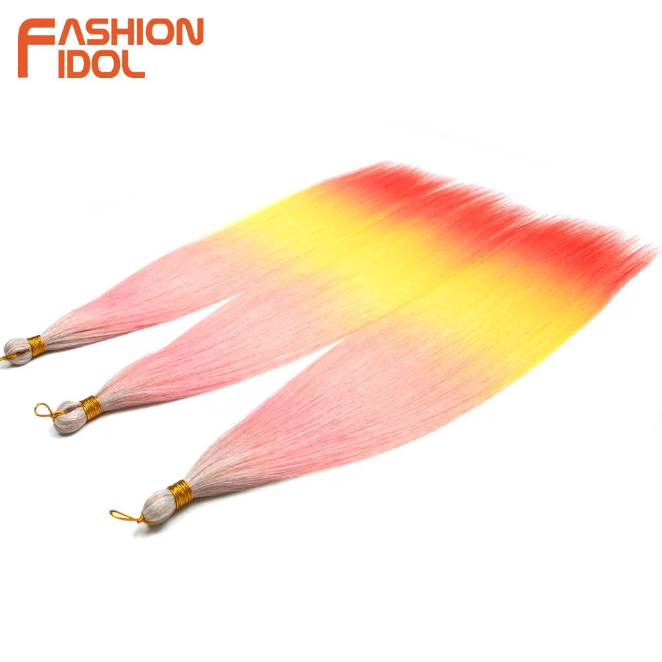 FASHION IDOL 28 inches 300g/3pcs Straight Hair Bundles Crochet Hair Synthetic Braiding Hair Ombre Rainbow Braids Hair Extensions 4