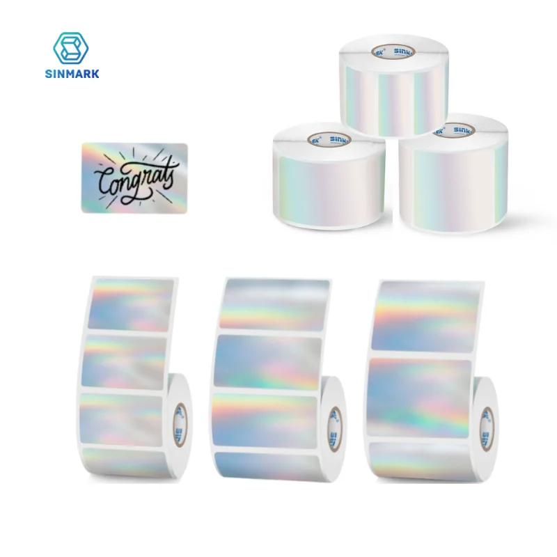 SINMARK Holographic Label Rainbow PET Shining Waterproof Rectangle Sticker Laser Label Various Size Gift Wrap Envelope Packaging