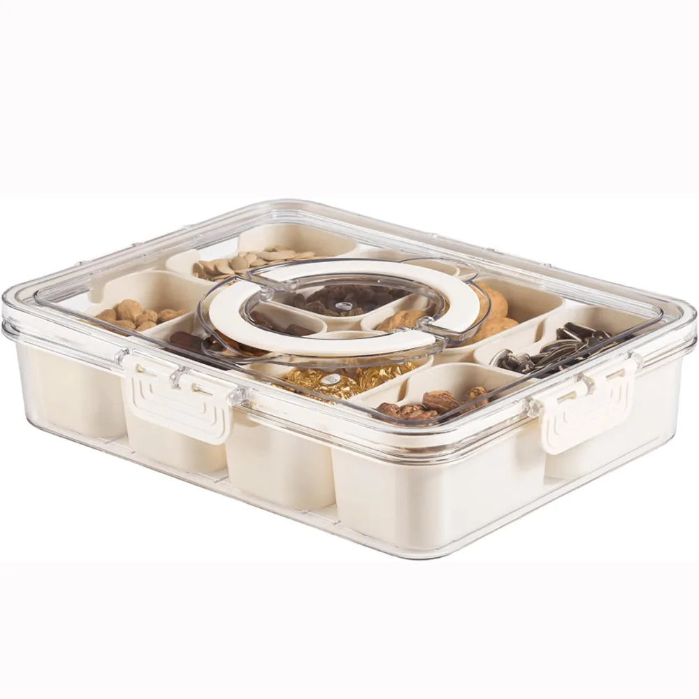 Vassoio Da Portata Diviso Con Coperchio Manico Contenitore Per Snack Contenitore Per Salumi Per Snack Portatili Per Caramelle, Frutta, Noci, Snack