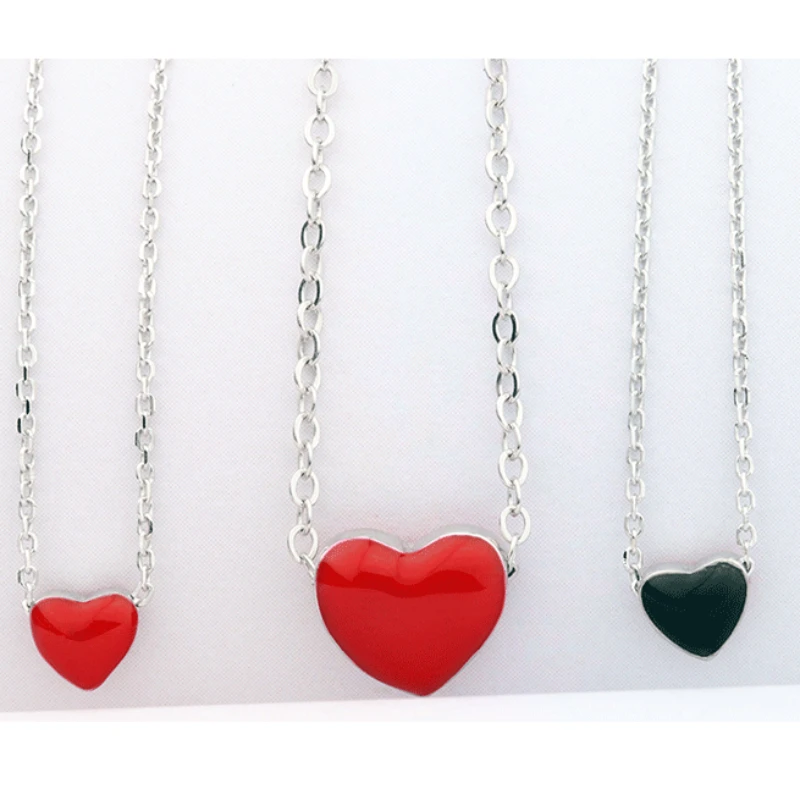 S925 sterling Silver Red Heart Necklace for Women's Jewelry