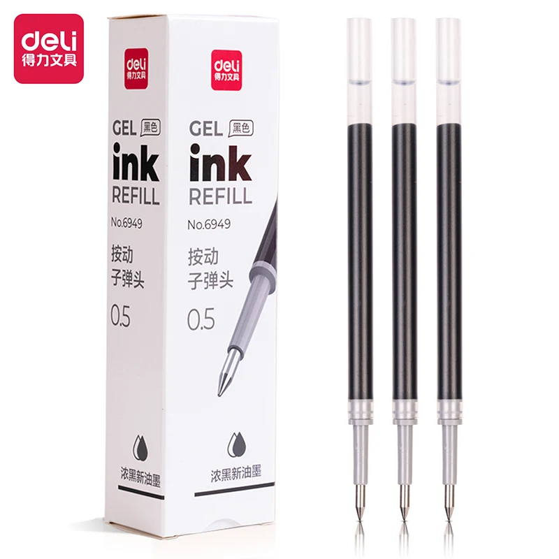 

20Pcs DELI 6949 Press Neutral Pen Refill 0.5mm Gel Pen Replacement Black Ink School Student Supplies Stationery