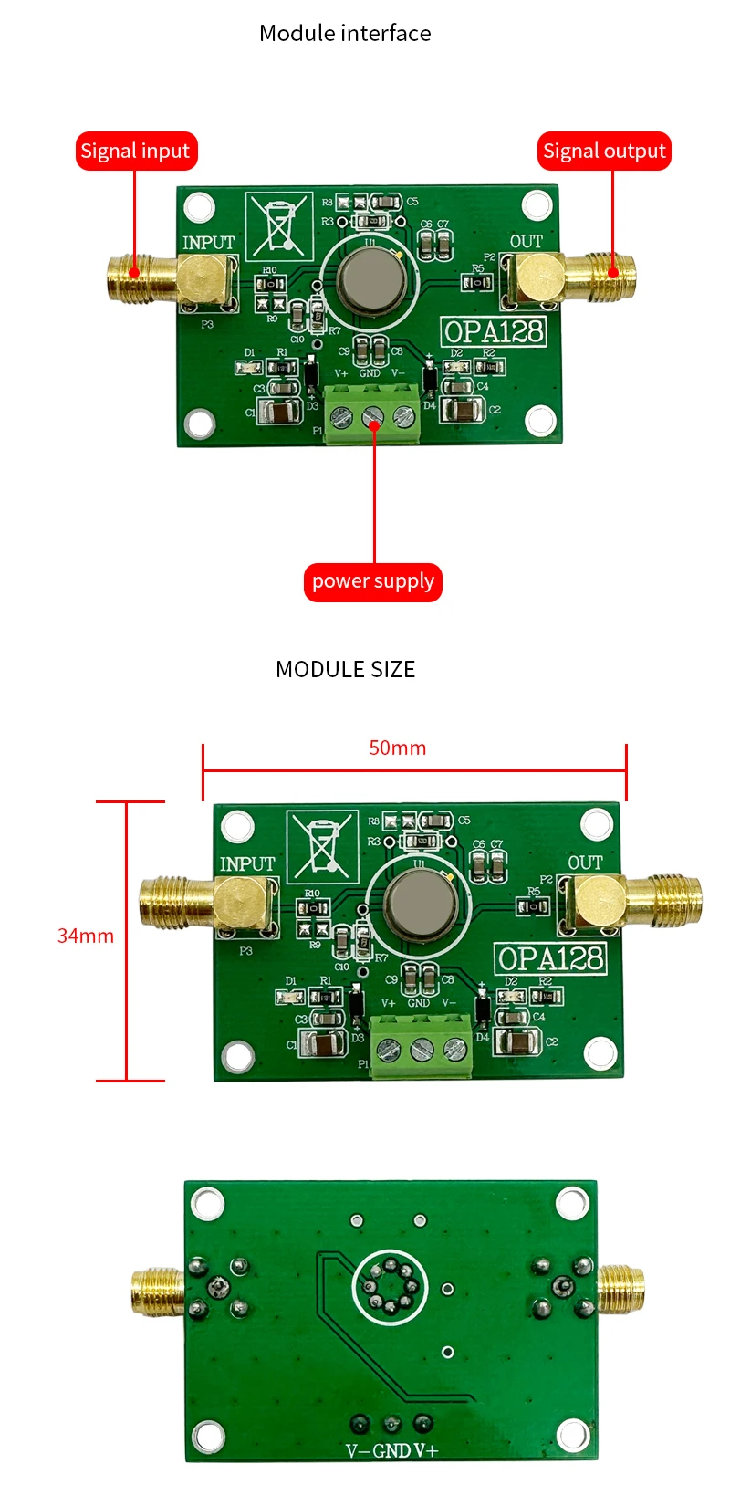 OPA128 Module Electrometer-level charge operational amplifier low bias low offse