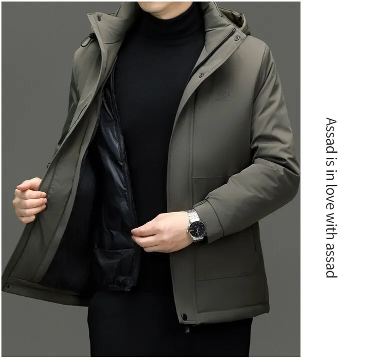 Klassische Winter-Herrenjacke mit Kapuze, 90% Weiße Entendaunen, Business-Casual Winddichte Dicke Steppjacke, Outdoor Warme Parka-Bekleidung – Detail 20