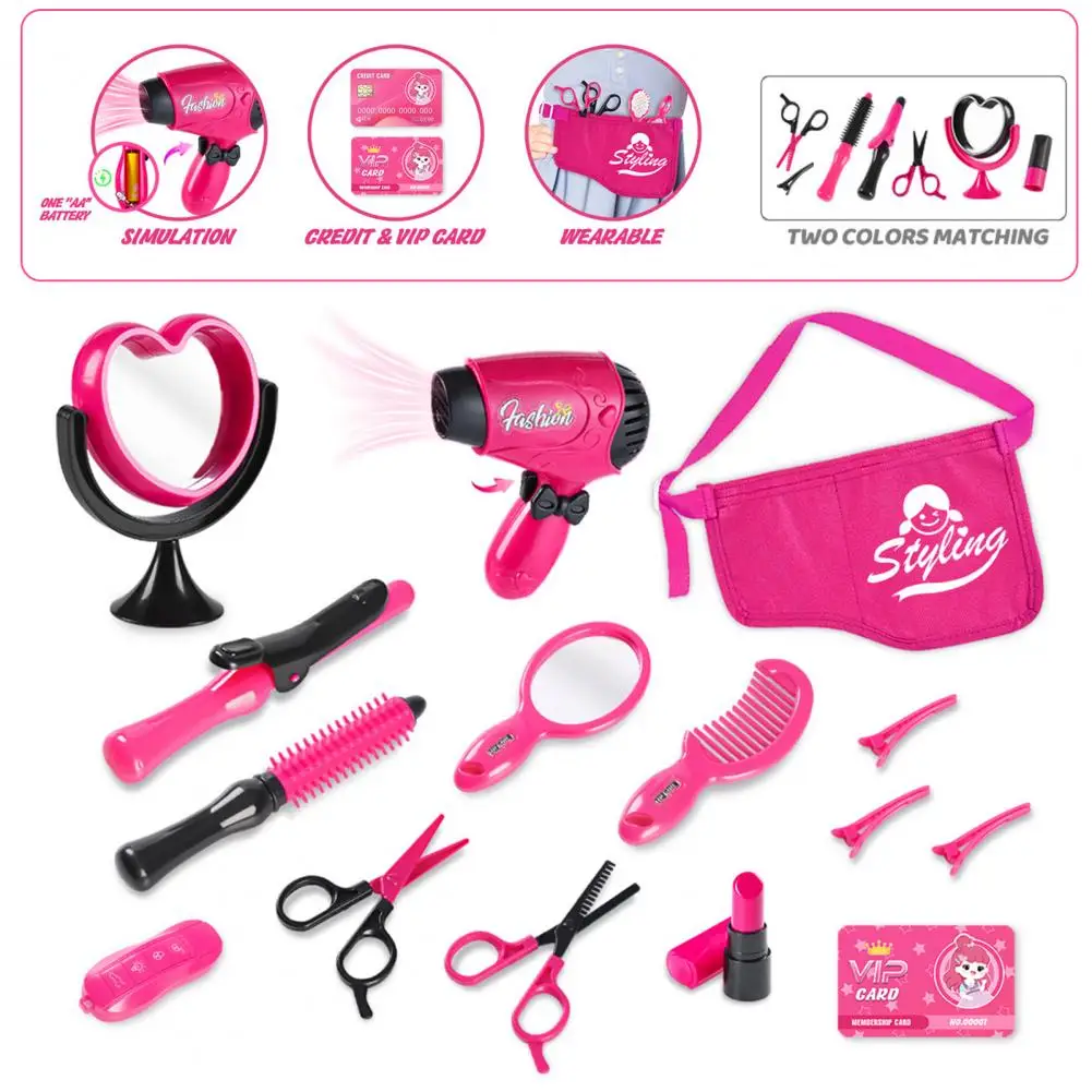 Girls Jewelry Handbag Barber Toy Girls Toys Hair Tool Toy Set for Little 15-piece Fun Play House Kit with for Pretend