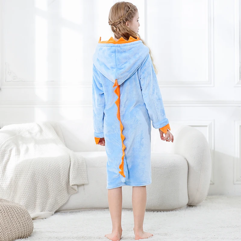 Boy and Girls Flannel Pajamas Robe Autumn and Winter Children Sleepwear Soft Hooded Kids Homewear 3-13 Years Dinosaur Bathrobes