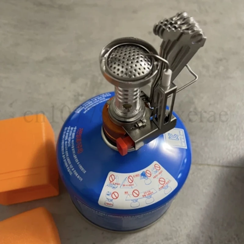 Camping Gas Stove Outdoor Mini Stainless Steel Stove Head Camping Picnic Ultra Lightweight Portable Stove Burner Foldable Integrated Head