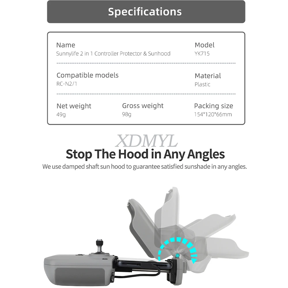 Description Picture 4 of itemSunnylife Remote Control Sunshade Protective Cover Sun Hood For DJI RC N1/RC N2/RC N3/RC N1C Mini 4 Pro/Air 3/Air 3S/Mini 4K/Neo