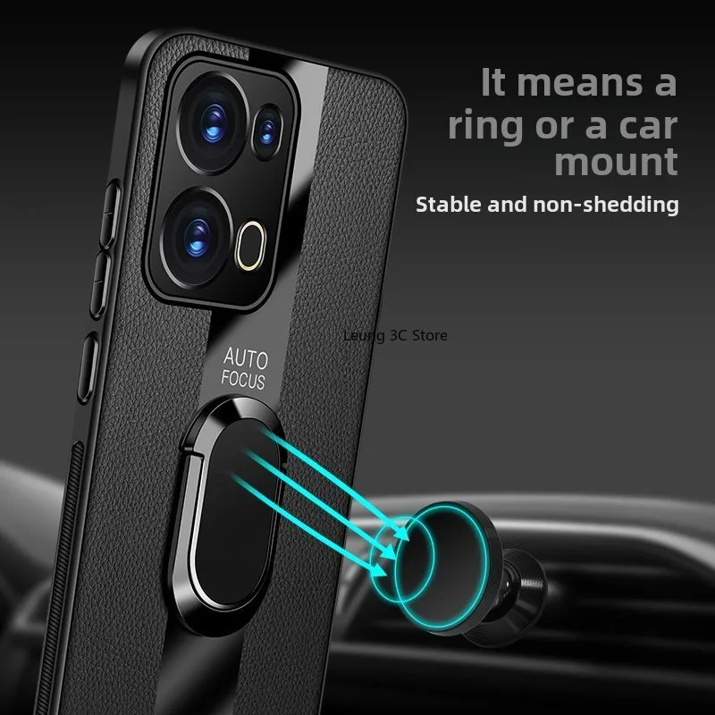 Luxury Leather Ring 360° Rotating Bracket Shockproof Back Cover Case